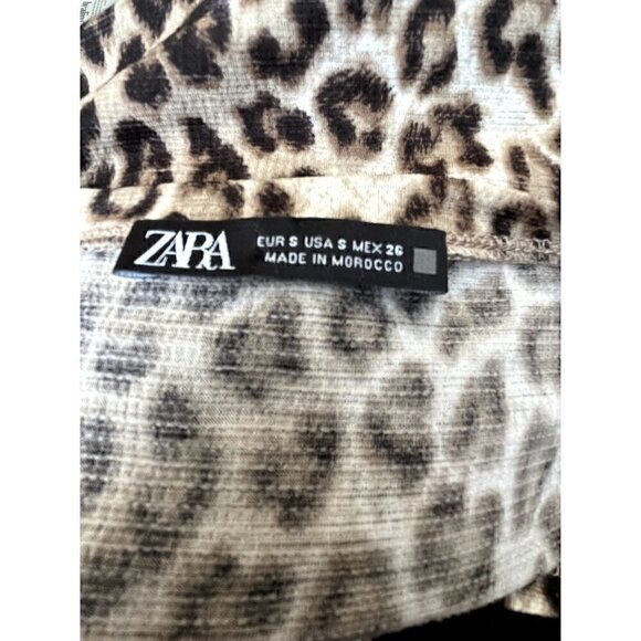 Women's Small Zara Animal Print Brown Dress, 3/4 Sleeves, Smock Style - Picture 5 of 8